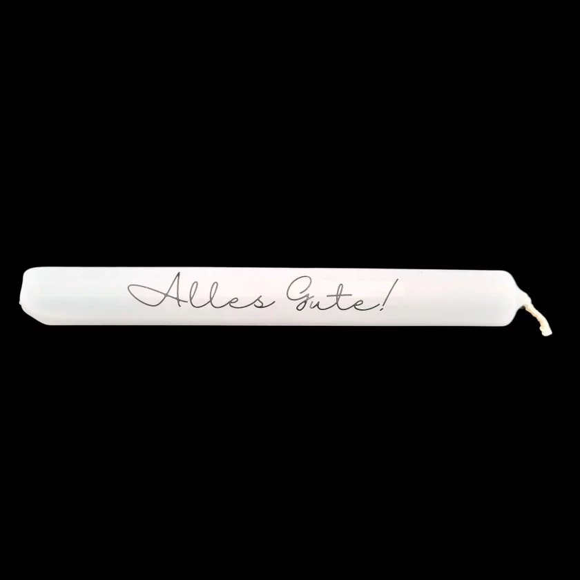 Weiße Kerze mit Aufdruck Alles Gute